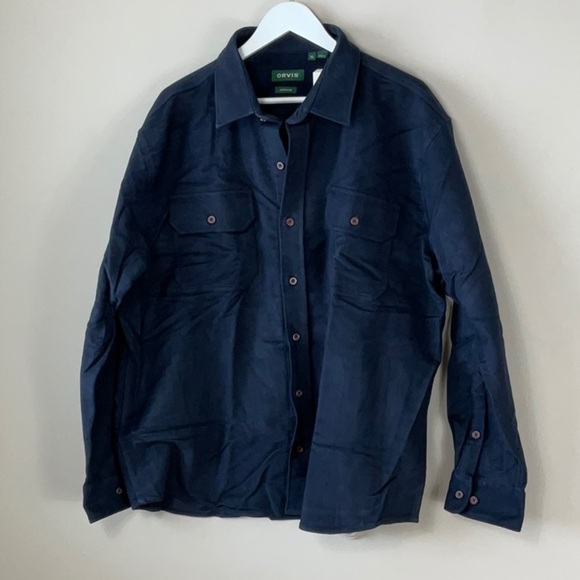 orvis mens button up active fit navy flannel - Picture 1 of 6